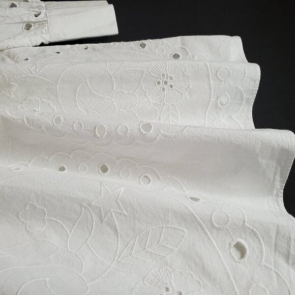 Zara White Cutwork Embroidery Long Sleeve Eyelet Oversized Ruffled Dress NWT - Picture 11 of 16